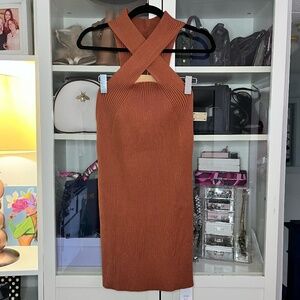 Rust Coloured Ribbed Knit Bodycon Style Dress Size 2XL